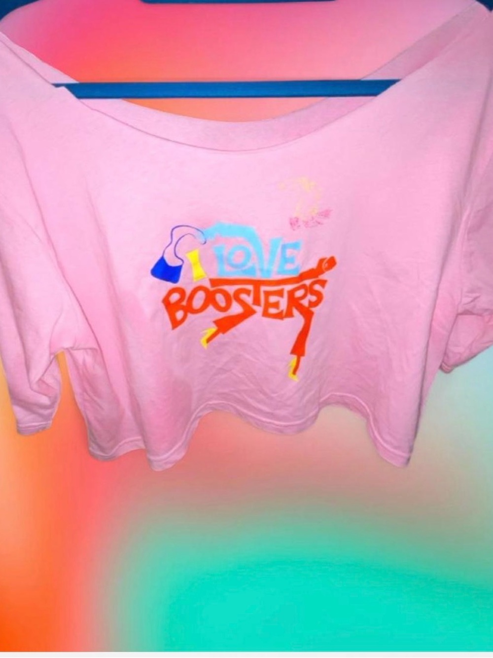 Barbie Pink 'I Love Boosters’ Off the Shoulder Crop Top Size L
